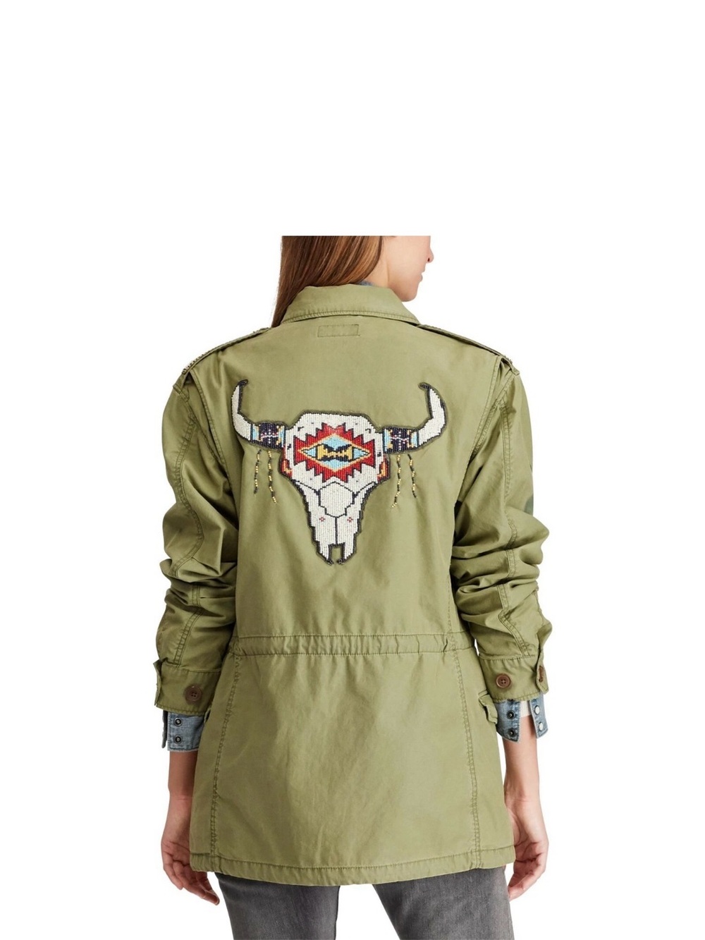 Polo by Ralph Lauren Olive Green Embroidered Bull Skull Utility Jacket